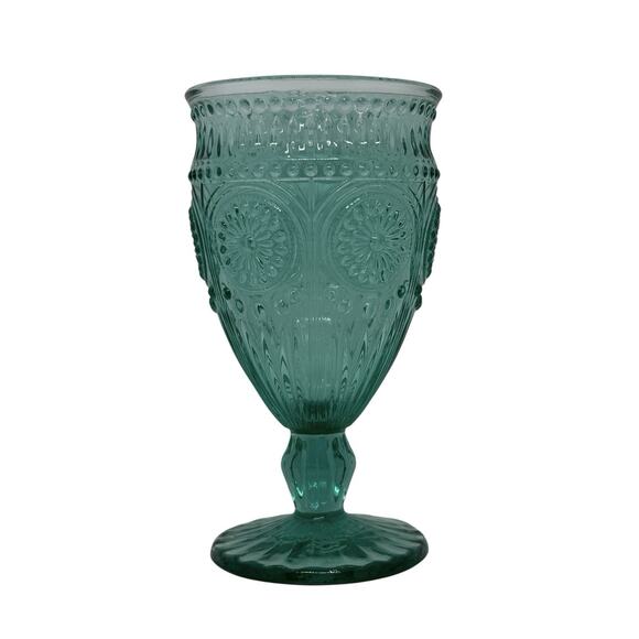 The Pioneer Woman Adeline 12-Ounce Footed Glass Goblet Turquoise Teal One - Picture 2 of 12